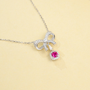 Hot Sale Wholesale S925 Sterling Silver Lab Grown <b>Ruby</b> <b>Necklace</b> Gem Pendant <b>Necklace</b> Women Fine Jewelry BulkSupply Low MOQ Q - Product Image 4