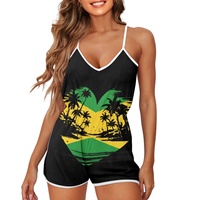 Short à bretelles pour femmes imprimé feuille de palmier jamaïcain personnalisé vacances d'été plage gilet combinaison combishort
