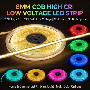 Bande <span class=keywords><strong>LED</strong></span> COB flexible à faible tension DC24V pour intérieur, CRI90, lumière uniforme sans points, dimmable, 320 <span class=keywords><strong>LED</strong></span> par mètre, 3000K 4000K, 5M 10M - Product Image 1
