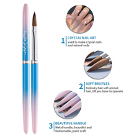 Pinceau à ongles professionnel GUYO en acrylique 100% Kolinsky avec manche métallique dégradé bleu-rose et imprimé faux diamant, personnalisable