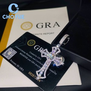 Top Quality 925 Sterling <b>Silver</b> Moissanite Cross Pendant Round Cut Hip Hop <b>Charm</b> for Men Women Pass Diamond Tester with GRA - Product Image 1