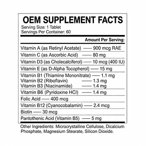 Comprimés multivitaminés OEM ODM pour un soutien quotidien ABCDE B-Complex 60 comprimés Complément alimentaire - Product Image 6