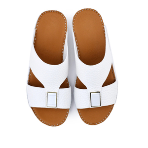 SHIKOL Sandales arabes blanches Dubaï personnalisées en <span class=keywords><strong>cuir</strong></span> de veau grain <span class=keywords><strong>souple</strong></span> véritable du Golfe pantoufles ODM OEM cousues à la main pour hommes sandales arabes - Product Image 2