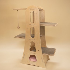 Maison d'intérieur multi-niveaux en bois massif, design moderne et luxueux, avec arbre à chat et griffoir, et conception de villa pour animaux de compagnie - Product Image 2