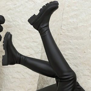 Botas altas hasta el muslo elásticas y ajustadas para mujer, con plataforma antideslizante y tacón grueso, para fiestas y uso diario. - Product Image 5