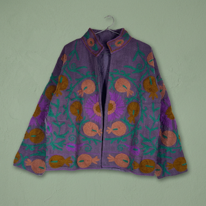 Purple TNT Fabric Suzani <b>Embroidered</b> <b>Jacket</b> <b>Women</b> Boho Pomegranate Motif Heavy Thread Work Short Open Front Winter Coat suzani - Product Image 4