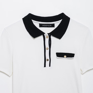 เสื้อสเวตเตอร์ถักลายปะติดปะต่อแฟชั่นใหม่ประจำฤดูร้อนปี 2025 ของ PB&ZA สำหรับผู้หญิง เสื้อโปโลแขนสั้นสไตล์วินเทจ เสื้อคลุมผู้หญิงสุดชิค - Product Image 4