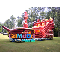 Castillo Inflable con Tobogán de Barco Pirata de PVC, Combo de Juegos Inflables para Exteriores Unisex con Tobogán Grande