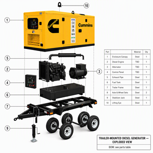 Générateur diesel à moteur Cummins refroidi par eau, démarrage automatique, châssis ouvert, ATS silencieux, triphasé, 6BTAA5.9-G2, 150 kVA, 100 kW - Product Image 2