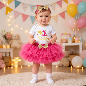 <span class=keywords><strong>Set</strong></span> Vestito Estivo per Primo <span class=keywords><strong>Compleanno</strong></span> Bambina, Gonna a Fiori con Paillettes, Fascia per Capelli, Tessuto Morbido, Opzione Logo Personalizzato, Fine Anno - Product Image 4