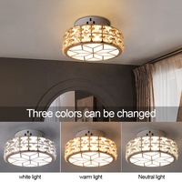 Plafonnier LED moderne rond de 12W et 16cm de largeur pour entrée de maison, couloir, passage, finition dorée, tricolore