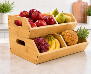 Ensemble d'organisateurs empilables multi-usages pour garde-manger et armoire de cuisine, bacs de rangement en bambou pour légumes, oignons et pommes de terre - Product Image 1
