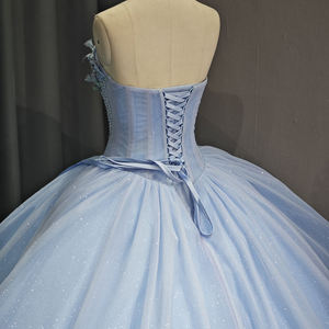 Pour Jancember DY6714 moderne bleu sans manches Quinceanera robe de soirée élégante robe de bal avec dentelle décoration chapelle Train Plus - Product Image 6