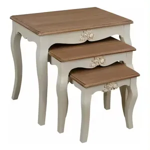 طقم طاولة قهوة طراز shabby chic الفرنسي من 3 طاولات جانبية متشابكة طاولة خشبية لأثاث المنزل