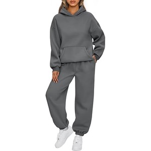Ensemble de survêtement femme couleur unie, sweat-shirt oversize et pantalon de survêtement, deux pièces streetwear coupe ample longueur intégrale - Product Image 5