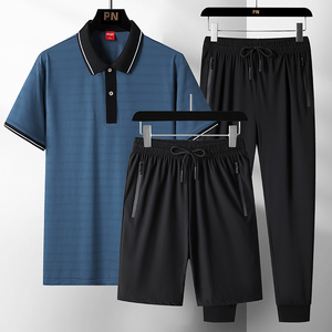 Camiseta de seda helada de verano con logo personalizado para hombre, traje de running de manga corta para papá, conjunto de ocio de secado rápido para mediana edad, de dos o tres piezas. - Product Image 2