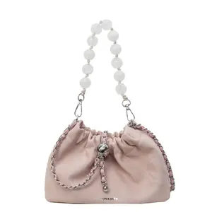 European And American Retro Leather Designer Cloud Pleated Crossbody Golden Ball Chain Handbags Shoulder Bag Big Size For Ladies