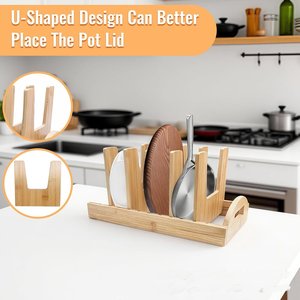 Bamboo Pot Lid And Frying <b>Pan</b> Organizer Storage Rack For Kitchen Cabinet Dishware Holder Durable <b>Standing</b> Type Rectangle Shape - Product Image 4
