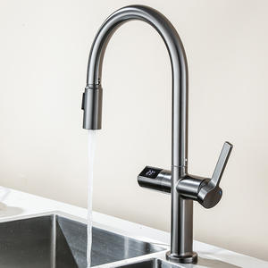 Pistola automática de latón sin contacto, grifos grises de cocina con sensor 360, <span class=keywords><strong>grifo</strong></span> digital inteligente infrarrojo giratorio, grifos extraíbles de cocina - Product Image 3