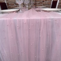 Taplak meja dekoratif sifon mutiara, jaring mutiara, taplak meja kue dan makanan penutup, warna Solid dan kain latar belakang yang indah