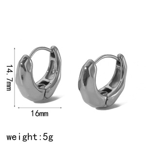 Huggie Earrings 16mm 14.7mm 18K Gold Plated <b>Titanium</b> Steel Women's Everyday Wear Geometric Design TE6661 - Product Image 4