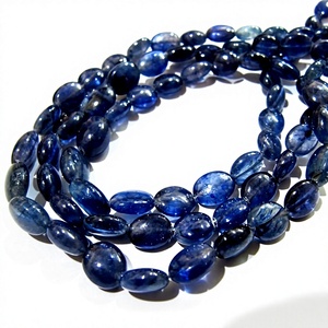 Perles de saphir bleu naturel, forme ovale lisse, taille 8x10mm, brin de 4 pouces, perles en pierre - Product Image 1