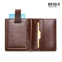 Dompet Lipat Dua Kulit Asli Pria, Dompet Lipat Dua Kulit Asli, Dompet Saku Depan Minimalis Pemblokir RFID untuk Pria-Tipis & Bergaya