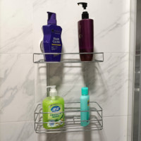 Lot de 2 supports muraux adhésifs en bambou pour salle de bain, panier de douche en métal, sans perçage, en acier inoxydable antirouille