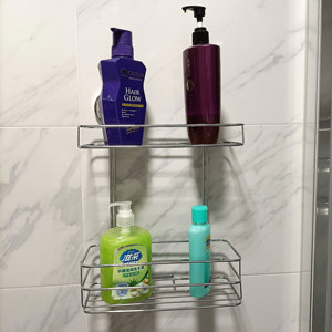 Organizzatore da Parete in Bambù Adesivo (2 Pezzi) con Cesto Portaoggetti in Metallo per Doccia, Senza Foratura, in Acciaio Inossidabile Antiruggine - Product Image 5