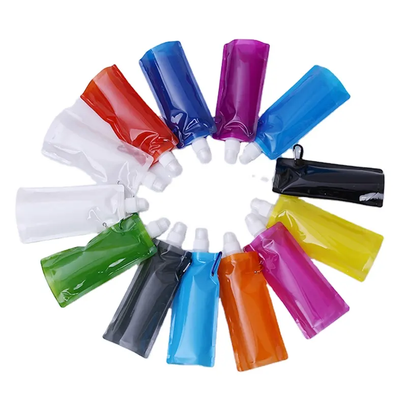 Custom LOGO Acceptable Bottles BPA Free Durable Collapsible Spout Pouch With Carabiner Foldable Travel Water Bag