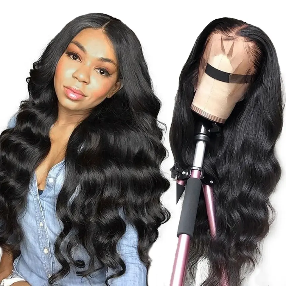 Wholesale Brazilian Human Hair Long Virgin Wigs Hd Hair Transparent Swiss Lace Remy Front Loose Wave Wig For Black Women