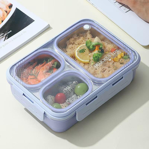 Thermal Insulated Stainless Steel <b>Plastic</b> Triple-Tier Foldable Leak-Proof Bento Lunch Box for Kids 700ml Capacity Microwavable - Product Image 2