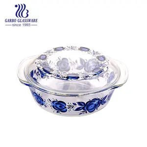 Stock Baking glassware Factory Wholesale 1500ml glass casserole oval shaped borosilicate bowl OEM printed baking pan dish
