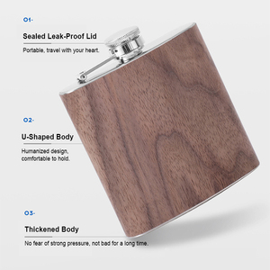 Flacon de hanche en acier inoxydable de poche portable personnalisé de 6oz motif de grain de bois pot de vin whisky buveur bouteille d'<span class=keywords><strong>alcool</strong></span> voyage - Product Image 5
