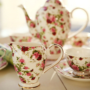 European Fine Bone China Coffee <b>Set</b> Floral Ceramic Cup and Saucer Sugar Milk <b>Tea</b> <b>Pot</b> 15 Pieces English Afternoon <b>Tea</b> <b>Set</b> - Product Image 5