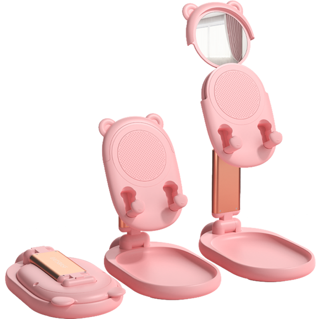 Cute Bear Makeup Mirror Folding Portable Multi Angle Adjustable Desktop Mobile Phone Holder Stand