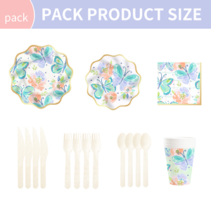 ชุดจานชามกระดาษลายดอกไม้ผีเสื้อ DAMAI ดีไซน์ใหม่สำหรับงานเลี้ยงเด็กผู้หญิง ประกอบด้วยจาน ถ้วย กระดาษเช็ดปาก สำหรับงานเลี้ยงน้ำชา 8 ท่าน - Product Image 2