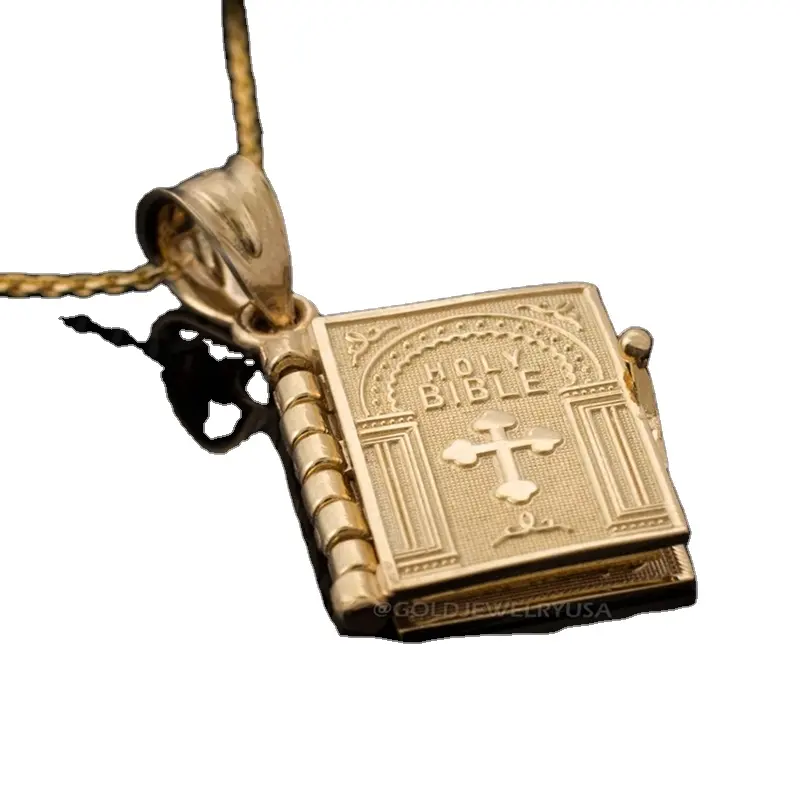 Collier pendentif de Bible dorée Vintage, écriture religieuse, accessoire de livre, chaîne avec croix, pour femmes et hommes, ancien, 2022