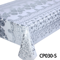 Nouvelle nappe en PVC champagne avec un motif gaufré assorti et un dos en fil à motifs géométriques.