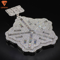 Pendentif Lettre Initiale Personnalisée Moissanite Iced Out en Argent Sterling 925 Plaqué Or, Breloque Collier Plaque Nom Style Hip Hop Baguette