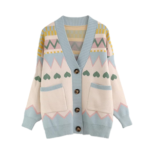 Bciopll Damen Casual Long Overs ize <span class=keywords><strong>Cardigan</strong></span> Herz bedruckte Strickjacke für Herbst Winter <span class=keywords><strong>Loose</strong></span> Thicken Color Match Sweater - Product Image 5