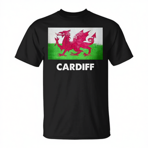 T-shirt Cardiff Wales noir unisexe taille adulte moyenne avec motif drapeau du dragon - Product Image 2