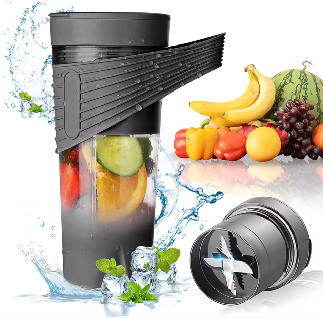 Portable Blender 460ml Capacity USB Rechargeable Cordless Personal Smoothie Maker for Travel Gym Home Office Juice Shakes