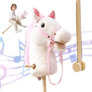 Hobby Horse Juguete de peluche <span class=keywords><strong>Caballo</strong></span> de peluche con palo de madera desmontable Horsing con Neigh Sing Cowboy Song Juguete educativo - Product Image 1