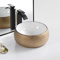 Lavabo en céramique intégré de luxe léger de style nordique avec bordure dorée, vente en gros, lavabos de salle de bain personnalisés, design artistique