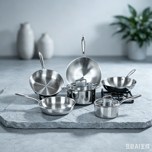 Juego de Utensilios de Cocina de Acero Inoxidable de 6 Piezas, Wok Plateado, Sartén, Cacerola, Compatible con Todas las Estufas, Apto para Lavavajillas, Juego de Ollas para Cocina - Product Image 3
