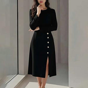 Abito Elegante da Donna per Ufficio, Manica Lunga con Bottoni e Spacco, Vestito Aderente per L'Ufficio e L'Uso Quotidiano, Spedizione Rapida, 1 MOQ - Product Image 2