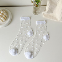 Chaussettes mi-mollet en soie de verre WUYANG FACTORY, chaussettes fines d'été pour femmes, chaussettes noires à pois transparentes, vente flash