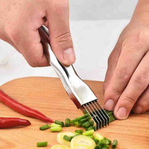 Cortador de Verduras Multiusos de Acero Inoxidable, Utensilio de Cocina de Bambú para Cortar Papas, Cebollín y Cebolla Verde Fácilmente, <span class=keywords><strong>Manual</strong></span> - Product Image 6