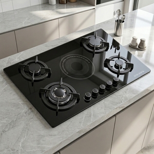Table de cuisson encastrable quatre feux multi-électrodes gaz/électrique avec plaque en verre, système d'<span class=keywords><strong>allumage</strong></span> électronique domestique, classe d'efficacité énergétique - Product Image 1